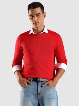 Tommy Hilfiger - Solid Slim Fit Cotton Sweater - Red