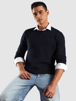 Tommy Hilfiger - Solid Slim Fit Cotton Sweater - Blue