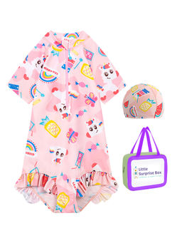 Little Surprise Box - Pink Fruits & Rainbow Kids Swimwear with matching Swim Cap