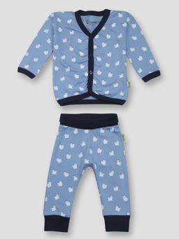 GJ Baby By Gini & Jony - Boys Blue Print Cotton Shirt with Joggers (Set of 2)