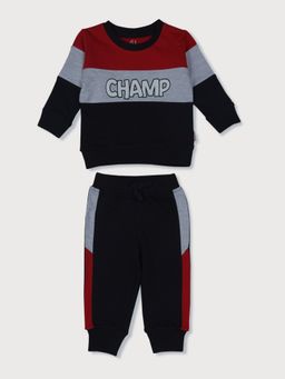 GJ Baby By Gini & Jony - Girls Black Color Block Cotton T-Shirt with Joggers (Set of 2)