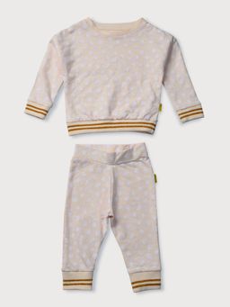 GJ Baby By Gini & Jony - Girls Peach Printed Cotton Sweatshirt with Joggers (Set of 2)