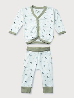 GJ Baby By Gini & Jony - Boys Green Print Cotton shirt with Pant (Set of 2)