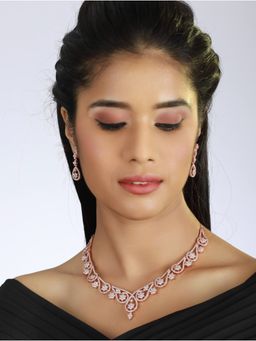 Aatmana - Rose Gold Plated White American Diamond and CZ Studded Handcrafted Jewellery Set