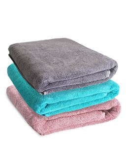 Heelium - Bamboo Bath Towel, Soft, Absorbent & Odour Free, 140x70cm, Set of 3 (Peach, Grey, Teal)