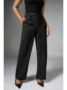 FREAKINS - Onyx Black Wrap Front Korean Pant for Women