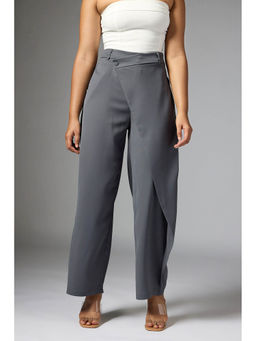 FREAKINS - Frost Grey Wrap Front Korean Pant for Women
