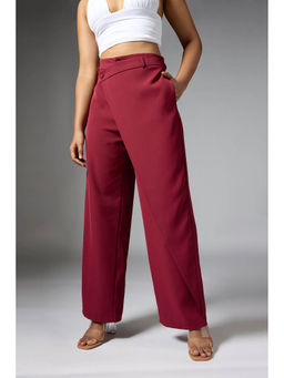 FREAKINS - Intense Rust Red Wrap Front Korean Pant for Women
