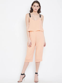 Dodo & Moa - Peach-Coloured Solid Capri Jumpsuit