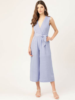Dodo & Moa - Women Blue and White Striped Wrap Jumpsuit