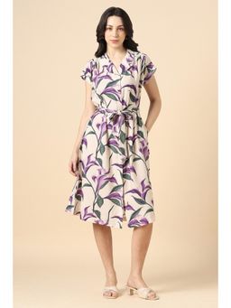 Allen Solly - Womens White Print Casual Midi Dress