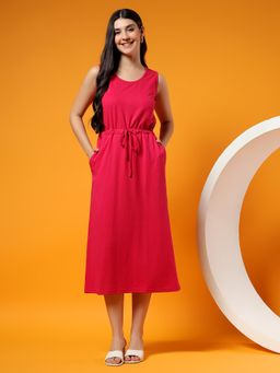BRINNS - Womens Magenta Waist Tie-Up Sleeveless Midi Dress