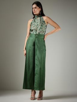 FableStreet - Green Printed Silk Co-Ord Set