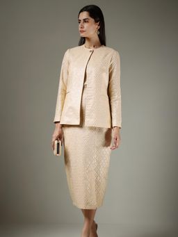 FableStreet - Beige Self Design Co-Ord Set