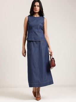 FableStreet - Womens Navy Blue Denim Co-Ord Set