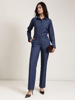 FableStreet - Navy Blue Denim Solid Co-Ord Set