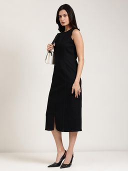 FableStreet - Black Denim Bodycon Midi Dress