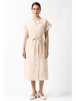 Van Heusen - Womens Beige Solid Casual Midi Dress