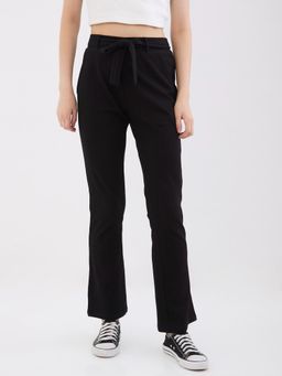 Spykar - Black High Rise Boot Cut Fit Casual Knit Pant