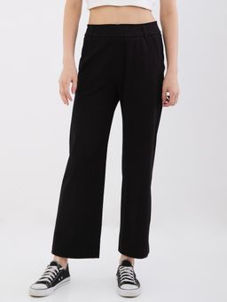 Spykar - Black High Rise Straight Fit Casual Knit Pant