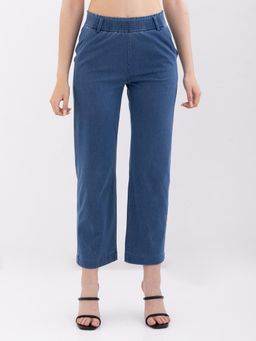 Spykar - Mid Blue High Rise Straight Fit Casual Knit Pant