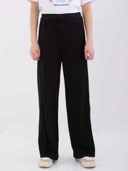 Spykar - Black High Rise Wide Leg Casual Knit Pant