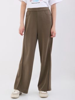 Spykar - Olive Green High Rise Wide Leg Casual Knit Pant