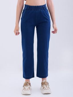 Spykar - Mid Blue High Rise Straight Fit Casual Knit Pant
