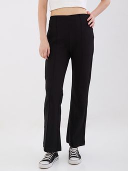 Spykar - Black Mid Rise Boot Cut Fit Casual Knit Pant