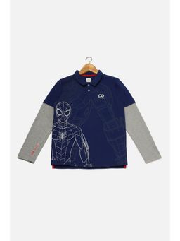 Peter England - Boys Blue Comfortable Fit Printed Stylized Neck T-Shirt