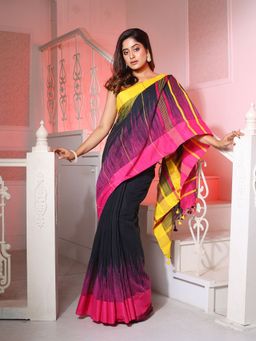 CHARUKRITI - Multi Color Cotton Handwoven Saree with Ikkat Design Unstitched Blouse