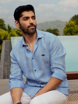 Andamen - Shadow Blue Grid Regular Fit Shirt