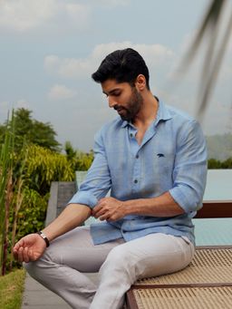 Andamen - Shadow Blue Grid Slim Shirt