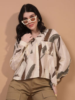 CRIMSOUNE CLUB - Women Brown Printed Shirt