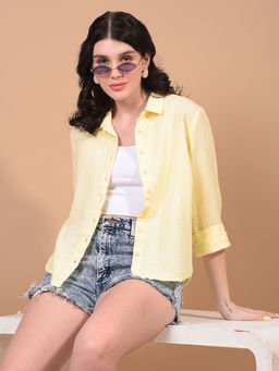 CRIMSOUNE CLUB - Women Yellow 100% Cotton Shirt