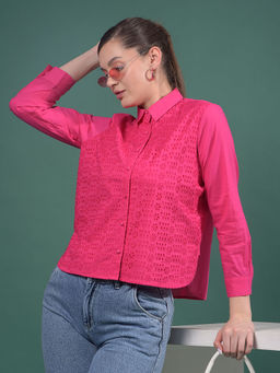 CRIMSOUNE CLUB - Women Pink Embroidered 100% Cotton Shirt