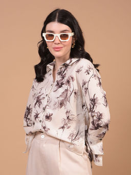 CRIMSOUNE CLUB - Women White Floral Print Shirt