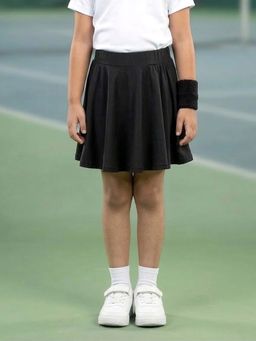 KiddoPanti - Girls Active Black Flare Solid Skorts with Inner Stretch Boxer Shorts