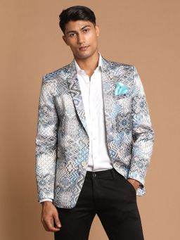 Vastramay - Men Grey Printed Satin Twill Blazer