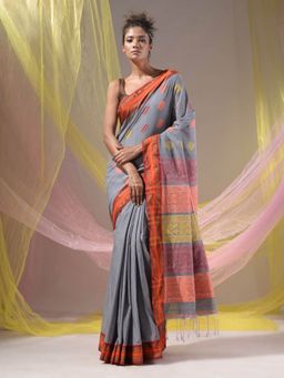 CHARUKRITI - Light Grey Silk Matka Soft Nakshi Pallu Saree with Unstitched Blouse