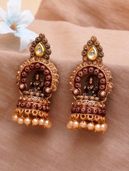 Karatcart - Gold Plated Maroon Mata Laxmi Jhumki Earrings for Women
