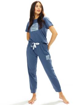 LOTIK - Women Blue Lycra T-Shirt with Joggers