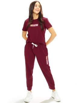 LOTIK - Women Maroon Lycra T-Shirt with Joggers