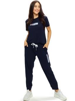 LOTIK - Women Blue Lycra T-Shirt with Joggers