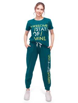 LOTIK - Women Teal Lycra T-Shirt with Joggers