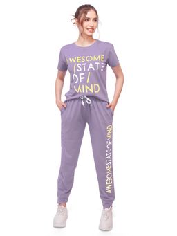 LOTIK - Women Purple Lycra T-Shirt with Joggers
