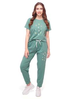 LOTIK - Women Green Lycra T-Shirt with Joggers