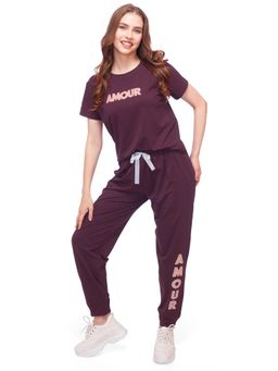 LOTIK - Women Purple Lycra T-Shirt with Joggers