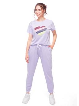 LOTIK - Women Lavender Lycra T-Shirt with Joggers