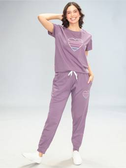 LOTIK - Women Lavender Lycra T-Shirt with Joggers
